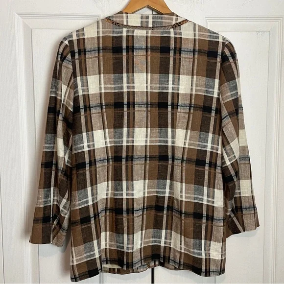 Linen Blend Plaid Jacket - Picture 3 of 14